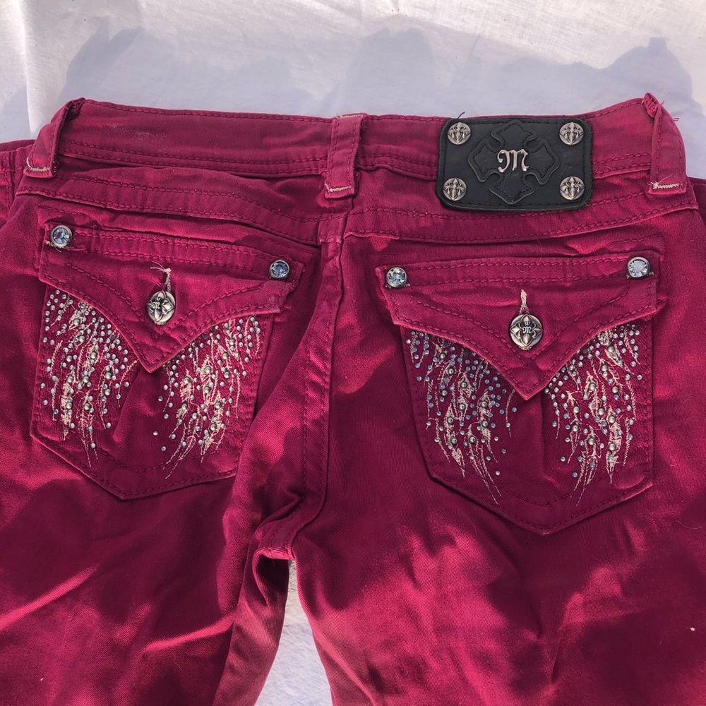 Wine Miss Me Skinny Jeans w/ Angel Wing Details